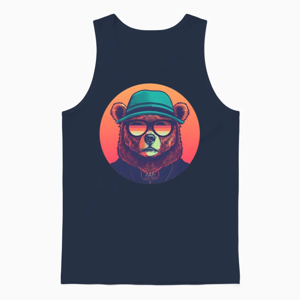 Retro Bear Lovers Design - Wildlife Unisex Tank Top in Navy