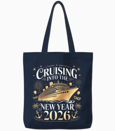 Cruising into 2026 New Years Eve Party Favors Family Holiday Tote Bags - Navy