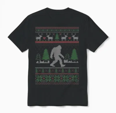 Sasquatch Ugly Christmas Unisex T-Shirt - Black