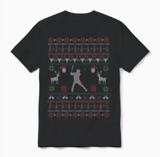 Baseball Ugly Christmas & Softball Gift Unisex T-Shirt in Black