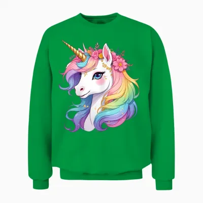 Cute Unicorn with Rainbow Flowers Mane Unicorn Unisex Sweatshirt - Irish Green