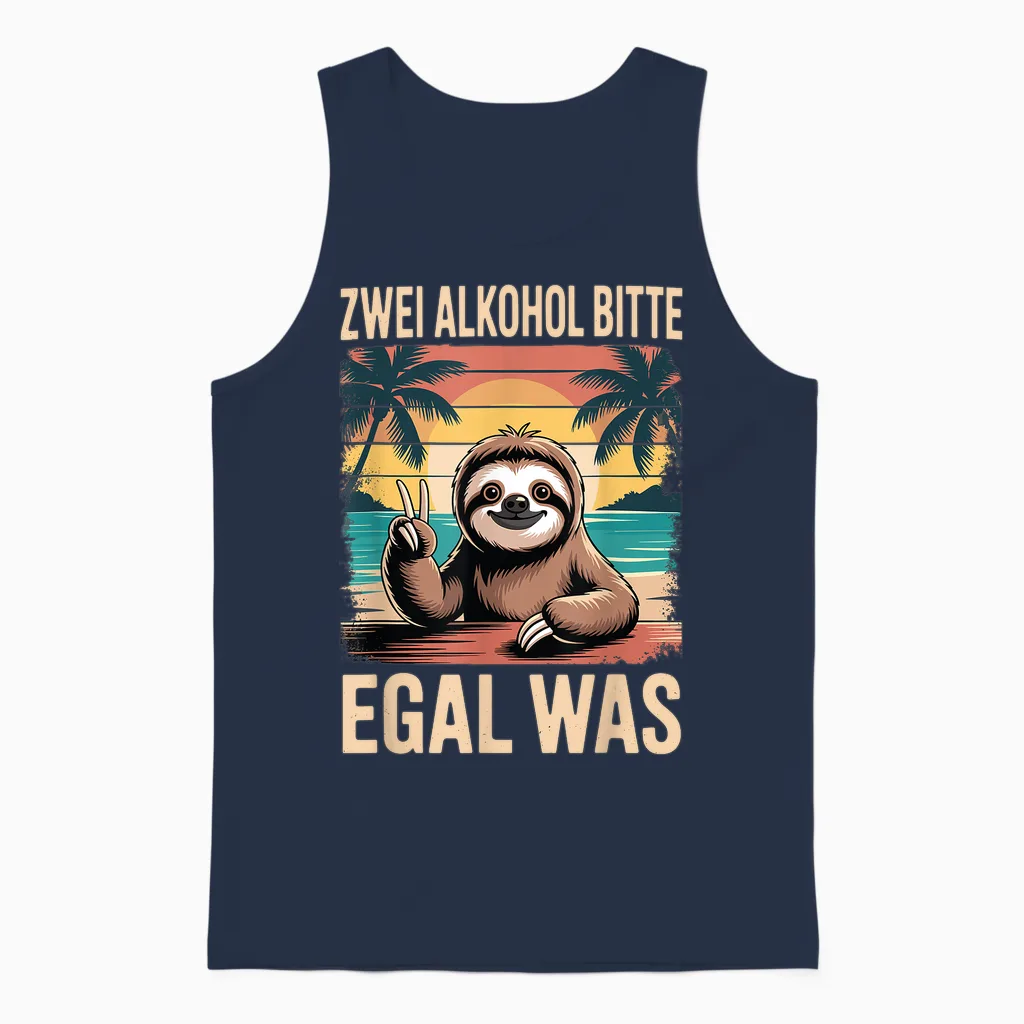 Lustiges Zwei Alkohol Bitte Egal Was Bier Malle Party Unisex Tank Top in Navy