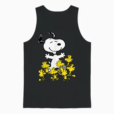 Peanuts Snoopy Chick Party Crew Neck T-Shirt - Classic Fit, Adult, Black Unisex Tank Top - Black