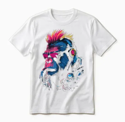 Punk Primate - Cyber Punk Gorilla Unisex T-Shirt - White