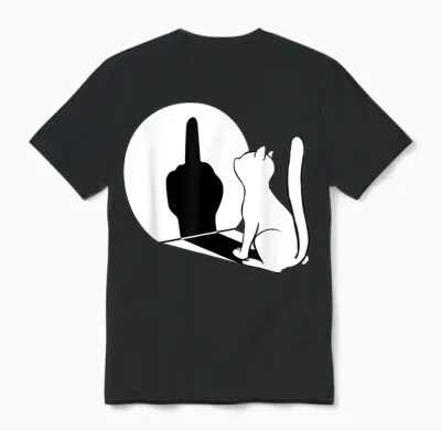 Middle Finger Cat Middle Finger Shadow T-Shirt, Black Unisex T-Shirt - Black