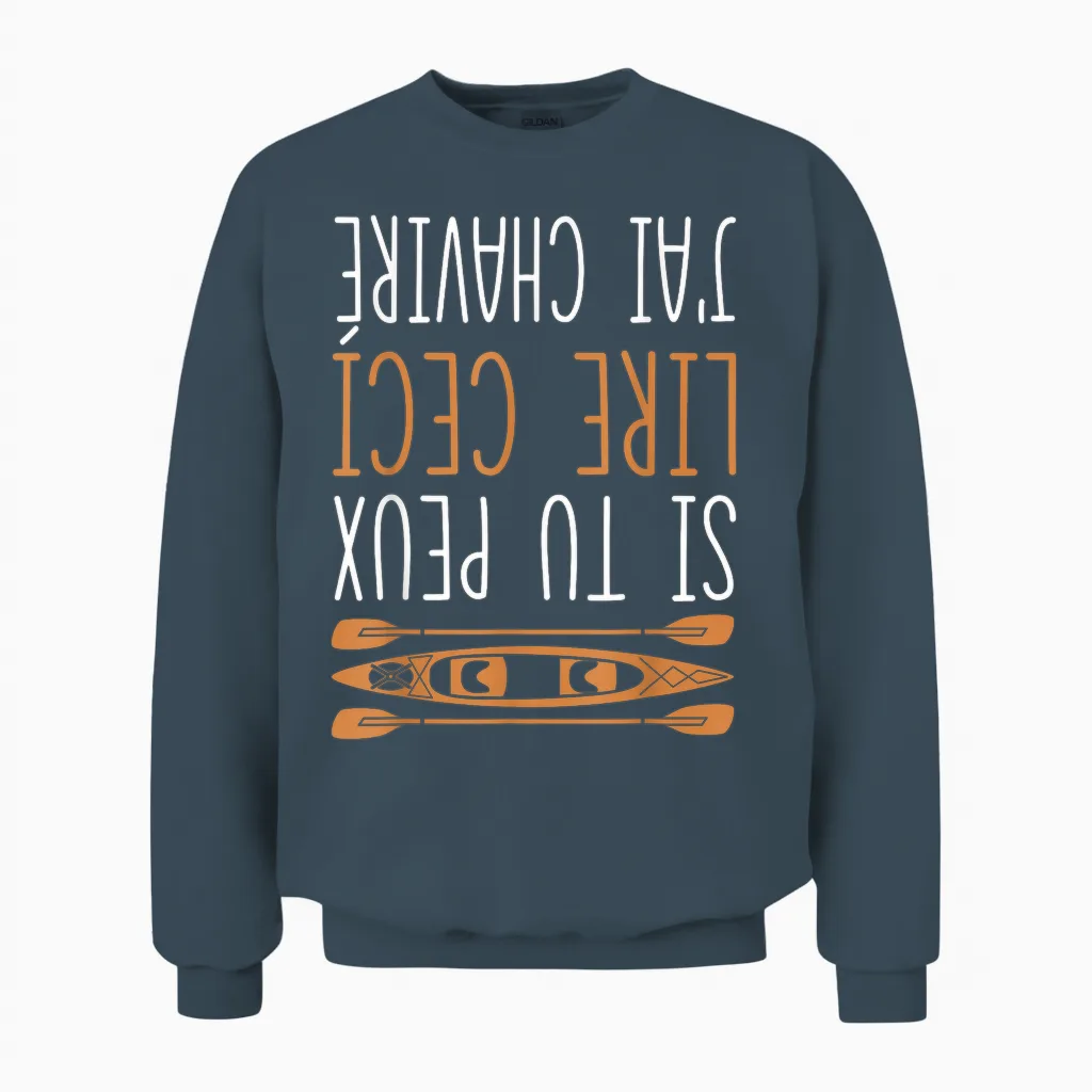 Funny if You Can Read This I Capsized Canoe Kayak T-Shirt, Black, S Unisex Sweatshirt in Dark Heather