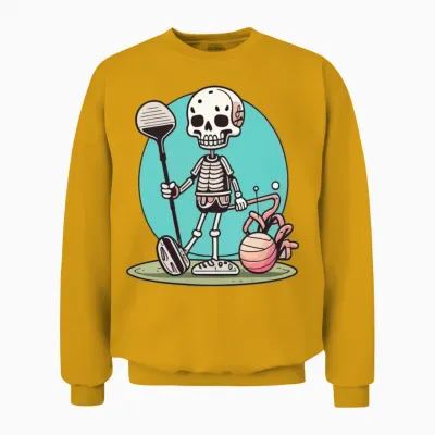 Funny Golf Skull Funny Sport Unisex Sweatshirt - Gold