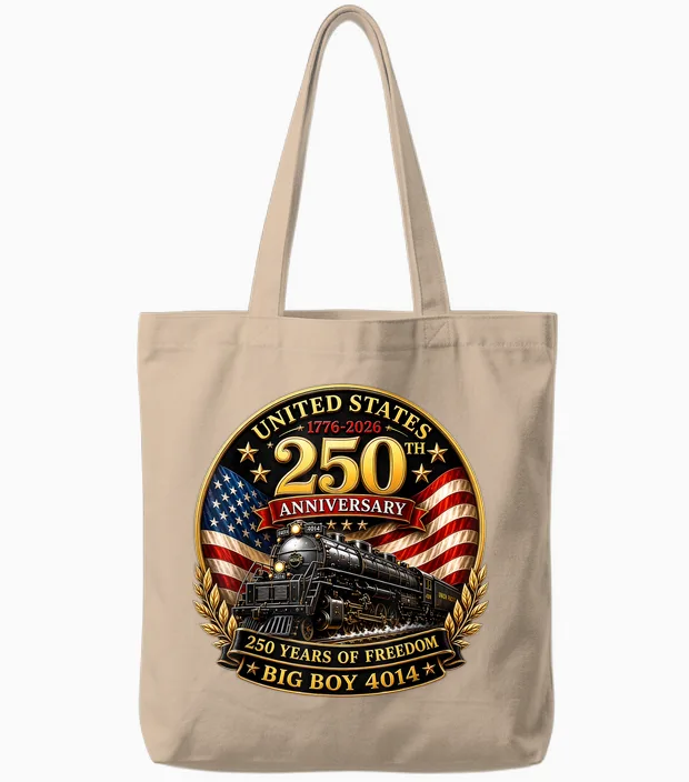 Big Boy 4014 Train 4th of July America 250th Anniversary Tote Bags in Natural