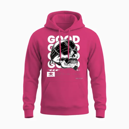 Pirate Skull Be Ready to Steal the Oceans Unisex Hoodie in Heliconia