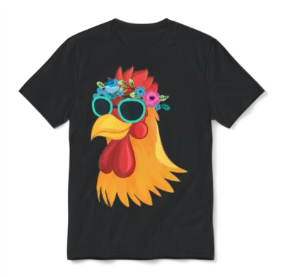 Cute Chicken Farmer Floral Crown Animal Farm Unisex T-Shirt - Black
