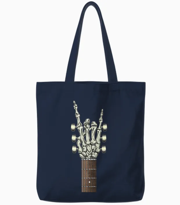 Rock on Skeleton Hand Guitar Gifts Men Graphic Tee Rock Band Tote Bags in Navy