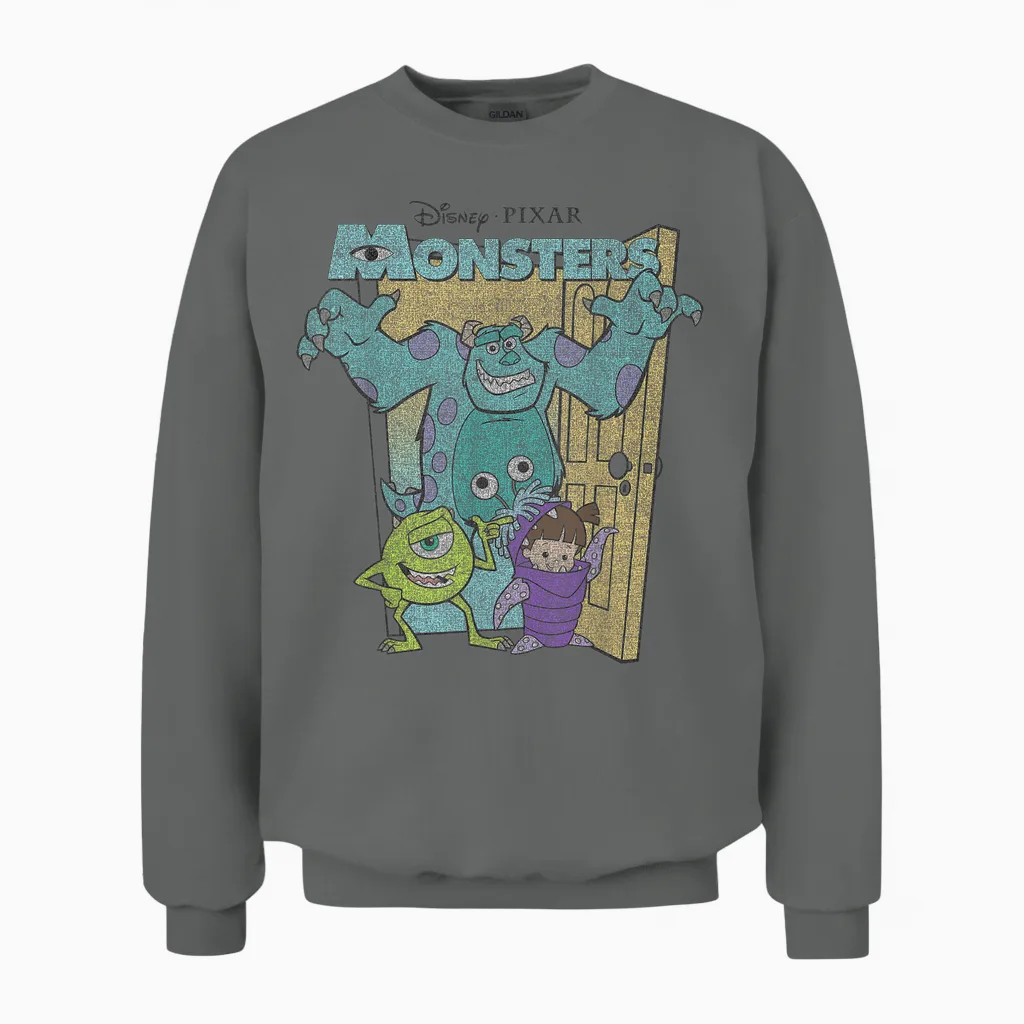 Disney Pixar Monsters Inc. Mike Sully Boo Group Unisex Sweatshirt in Graphite Heather