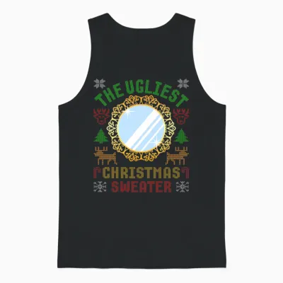 The Ugliest Christmas Sweater with an Image of a Mirror Unisex Tank Top - Black
