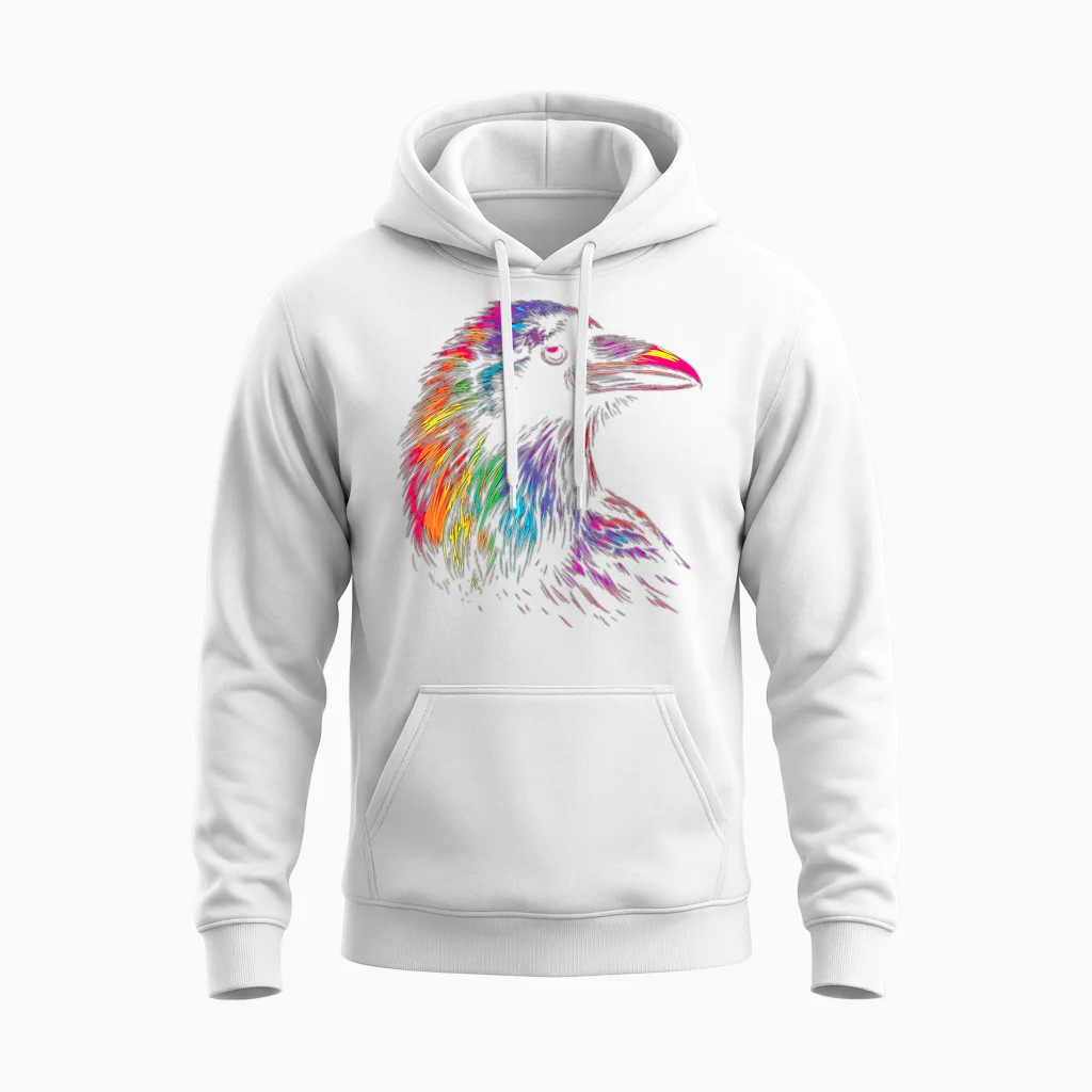 Raven Colourful Bird Art Animal Painting Motif Raven T-Shirt, Black Unisex Hoodie in White
