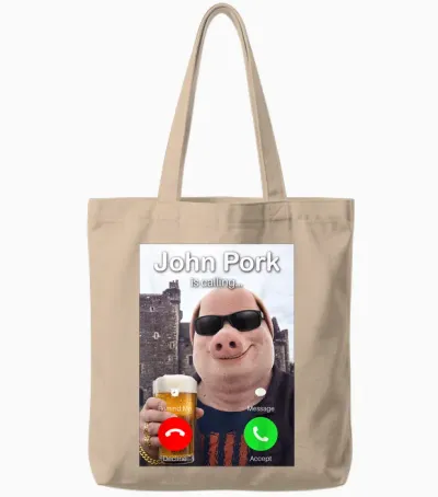 Funny Beer Day John Pork Is Calling Meme Tote Bags - Natural