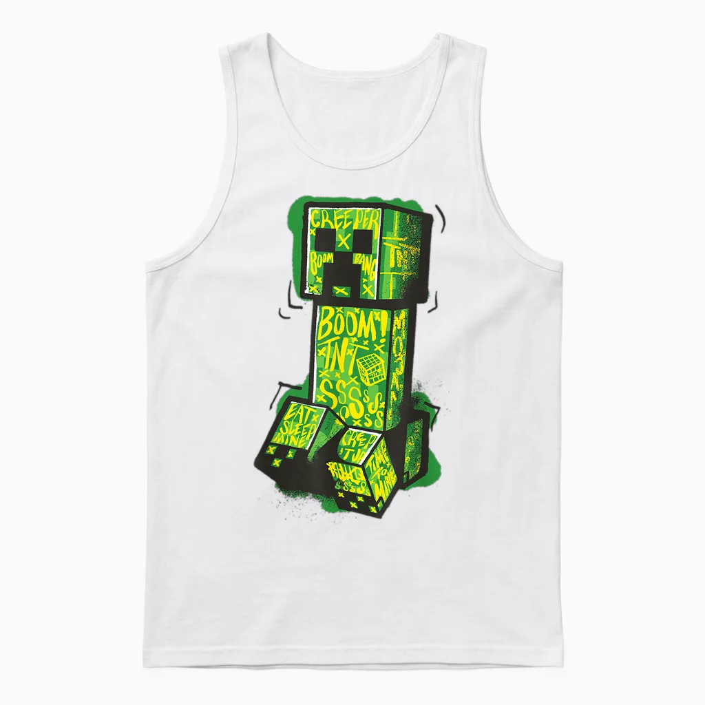Minecraft Creeper Street Graffiti Fill T-Shirt, Black Unisex Tank Top in White