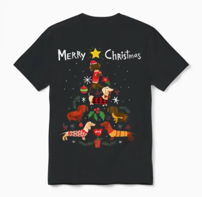 Funny Dachshund Christmas Tree Shirt Ornament Decor Gift Unisex T-Shirt - Black