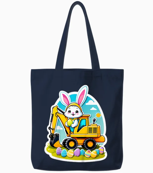 Bagger Osterhase Ostern Jungen Mädchen Kinder Tote Bags in Navy