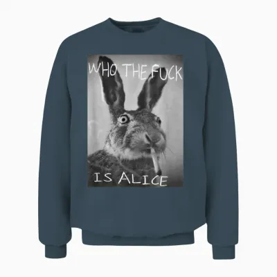 #snirt - Funny Hoodie with Rabbit on T-Shirt Who Is Alice? Unisex Sweatshirt - Dark Heather