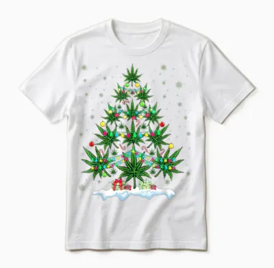 Cannabis Christmas Tree Xmas Funny Smoking Weed Marijuana Unisex T-Shirt - White