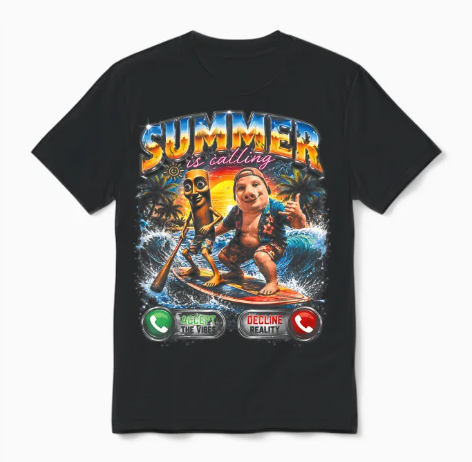 Summer Is Calling Tung Tung Sahur John Pork Brainrot Meme Unisex T-Shirt in Black