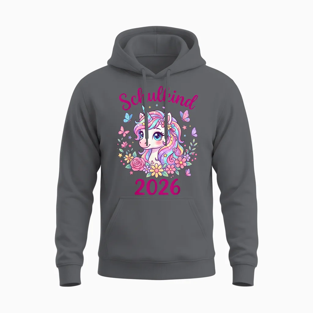Schulkind 2026 Einhorn Einschulung Mädchen 1. Klasse Unisex Hoodie in Charcoal