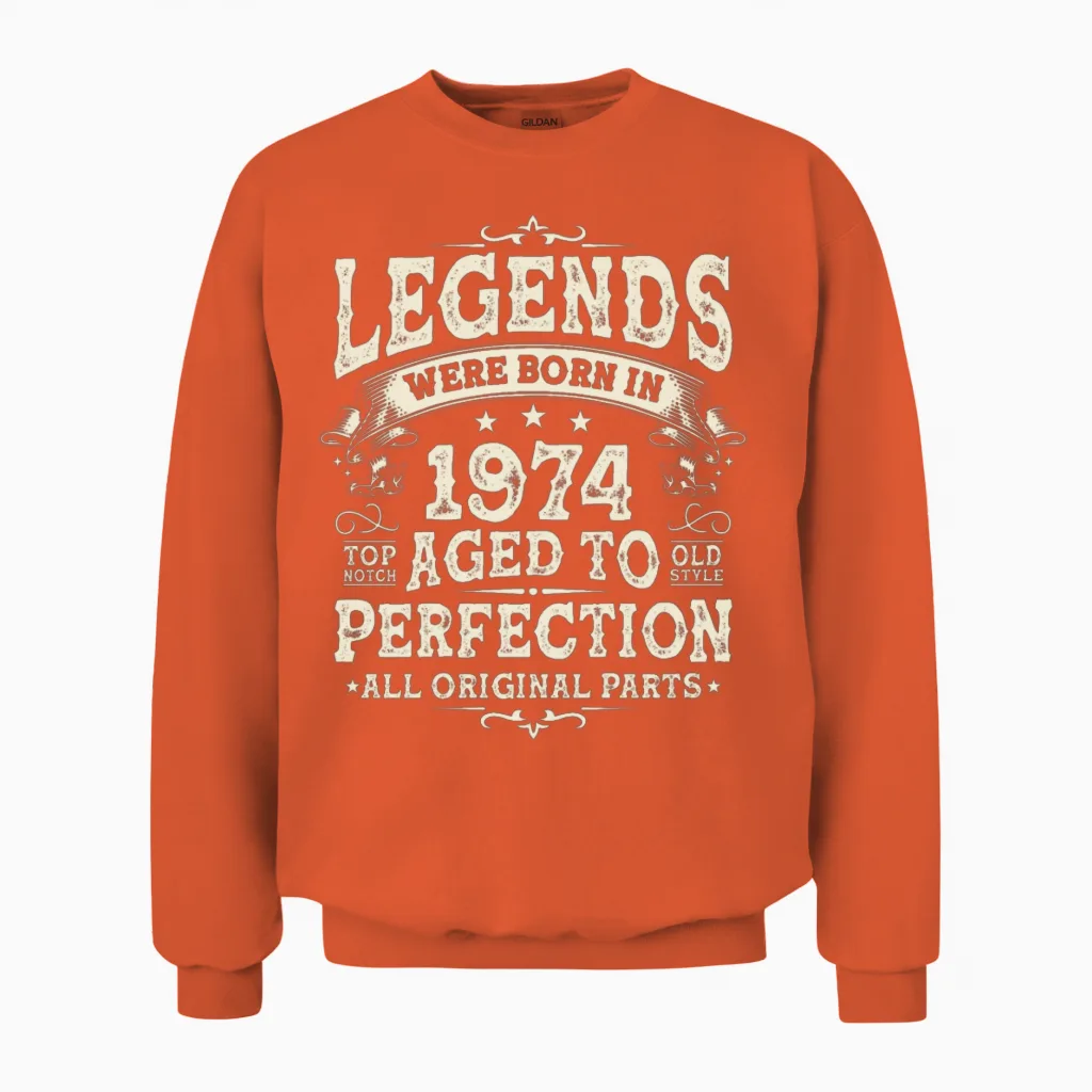 Vintage 1974 Birthdays Birthday Gift Unisex Sweatshirt in Orange