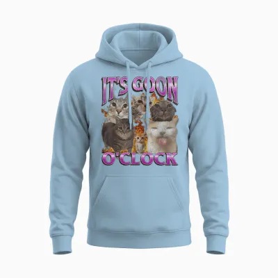 Gooning O'clock Lustige Katze Meme Bootleg Grafik Unisex Hoodie - Light Blue