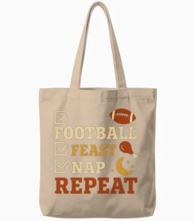 Football Feast Nap Repeat Thanksgiving Checklist Tote Bags - Natural