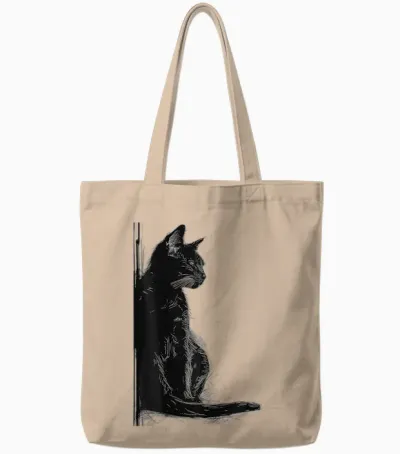 Katze Abstrakte Zeichnung Kunst Tier Illustration Grafik Katze Tote Bags - Natural