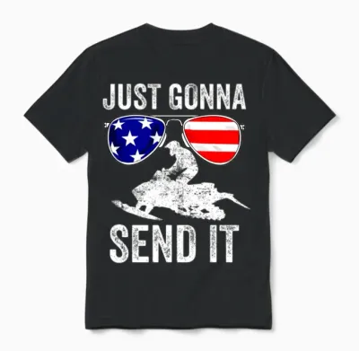 Snowmobile American Flag Hooded Snowmobiling Ride Unisex T-Shirt - Black