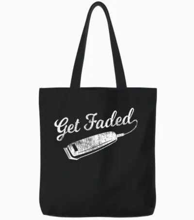 Vintage Distressed Barber T-Shirt - Get Faded Script Tail Te Tote Bags - Black