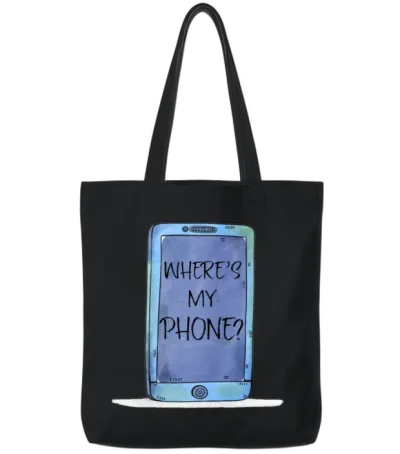 Funny Cell - Where's My Phone - Cellular Mobile Tote Bags - Black