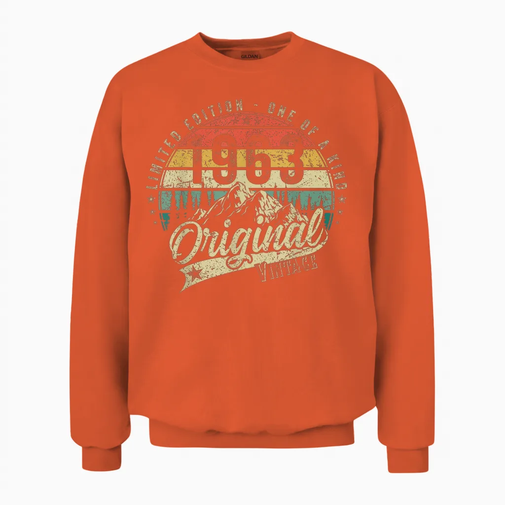 1963 Vintage Vintage Birthday Retro Men's Women's Gift T-Shirt, Black Unisex Sweatshirt in Orange