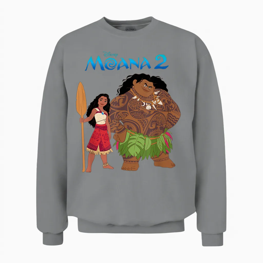 Disney Moana 2 Maui & Moana Oceania Duo T-Shirt, Gray Unisex Sweatshirt in Sport Grey