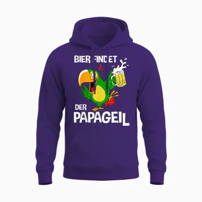 Men's Funny Father's Day T-Shirt with German Text "bier Findet Der Parrot", Black, S Unisex Hoodie - Purple