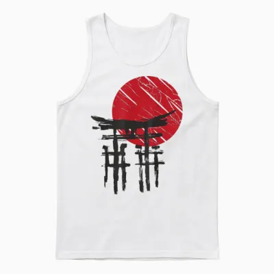 Japanischer Tempel Anime Japan Red Moon Vintage Art Samurai Unisex Tank Top - White