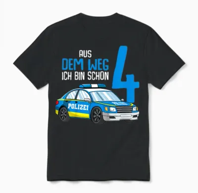 4. Geburtstag Polizei 4 Jahre Kinder Junge Unisex T-Shirt - Black