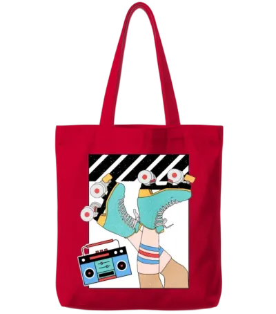Retro Vintage Roller Skate Tote Bags - Red
