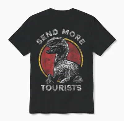 Jurassic Park Send More Tourists Raptor T-Shirt Small Unisex T-Shirt - Black