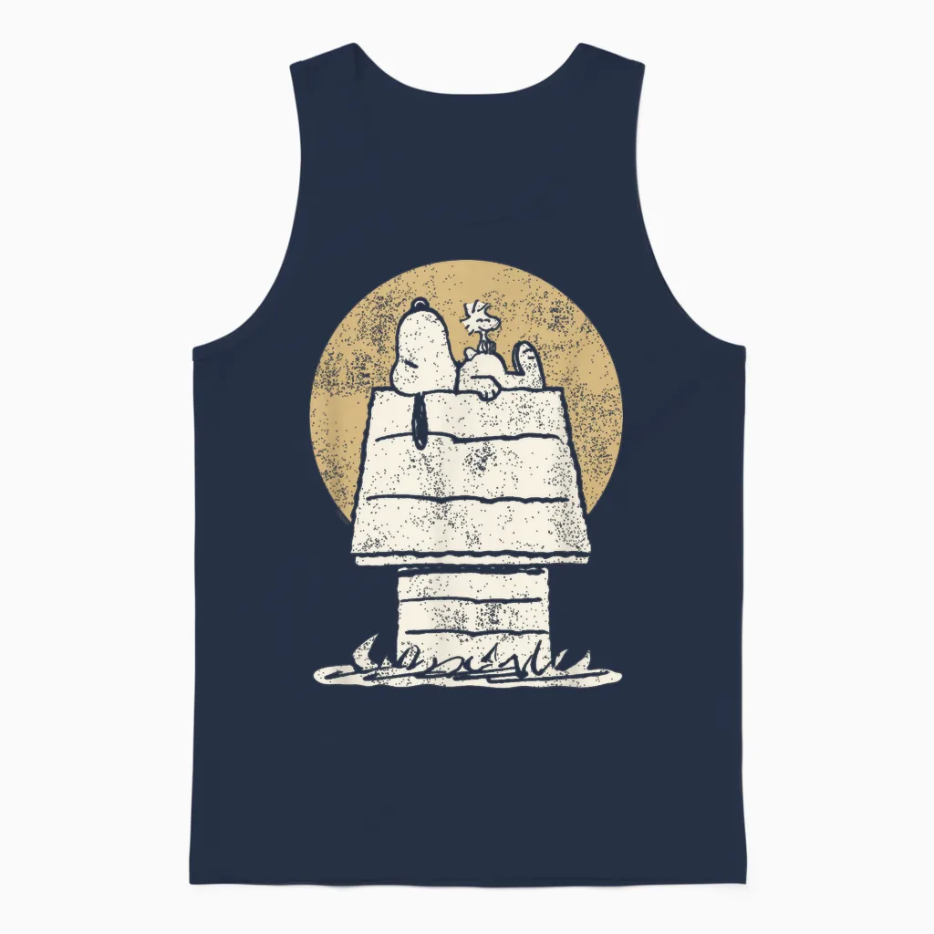 Peanuts Snoopy Woodstock Dog Kennel Unisex Tank Top in Navy