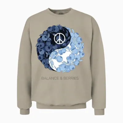 Balance & Berries – Yin Yang Blueberry Peace Desig Unisex Sweatshirt - Sand