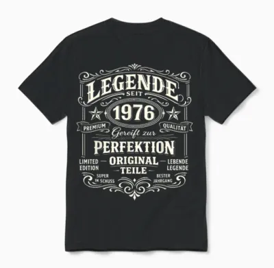 50th Birthday Man Woman 50 Years Decoration 1976 Gift Funny Unisex T-Shirt - Black