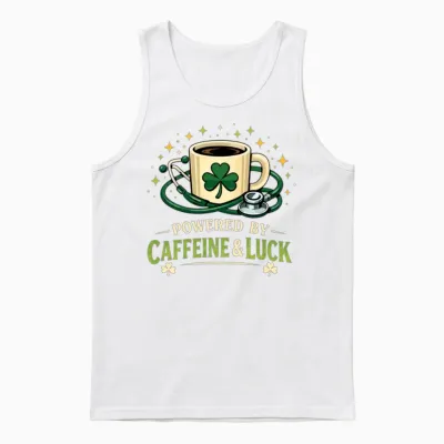 Powered by Caffeine & Luck: Medical Stethoscope Unisex Tank Top - White