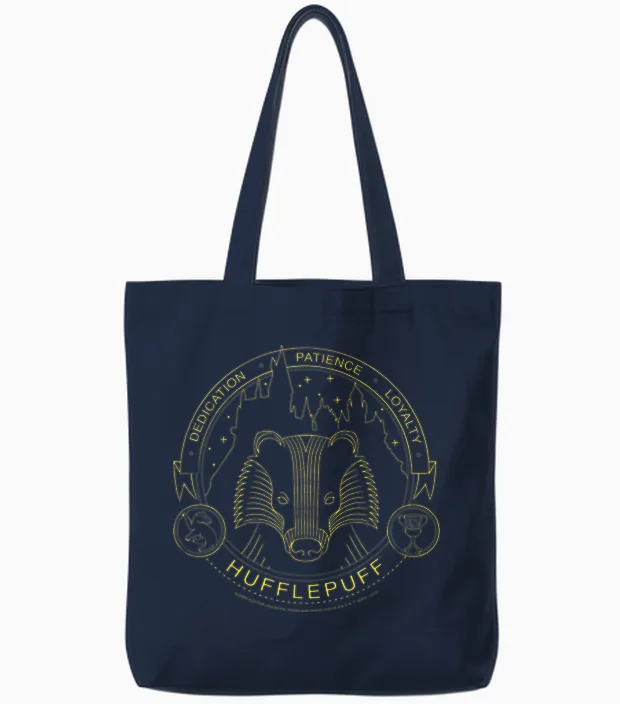 Harry Potter Hufflepuff Symbol Line Art Tote Bags in Navy