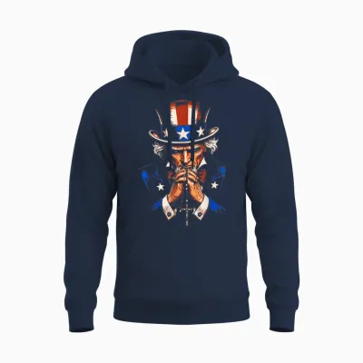 Uncle Sam Praying Rosary Patriotic Christian American Prayer Unisex Hoodie - Navy