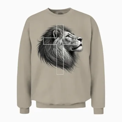 Jesus Lion of Judah Christian Cross Unisex Sweatshirt - Sand