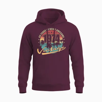50th Birthday Vintage 1974 50 Years Unisex Hoodie - Maroon