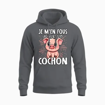 Je M'en Fous Je Suis Un Cochon - Cute Pig T-Shirt, Black, S Unisex Hoodie - Charcoal