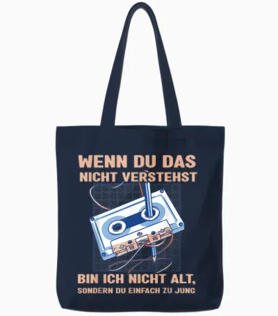 Funny Saying "bandsalat 80s 90s Retro Cassette T-Shirt, Black Tote Bags - Navy